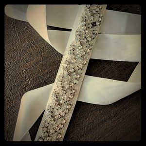 White Satin Beaded Sash